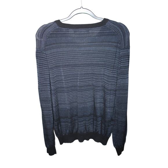 Perry Ellis Men's Large Pullover Sweater Long Sleeve Stripped V-Neck Black Blue - Picture 2 of 4